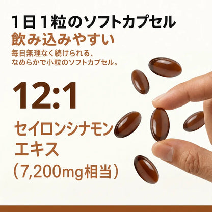 【1日1粒で手軽に続ける】Ceylon Balance™ セイロンシナモン 7,200mg相当｜12:1濃縮エキス×MCTオイル配合